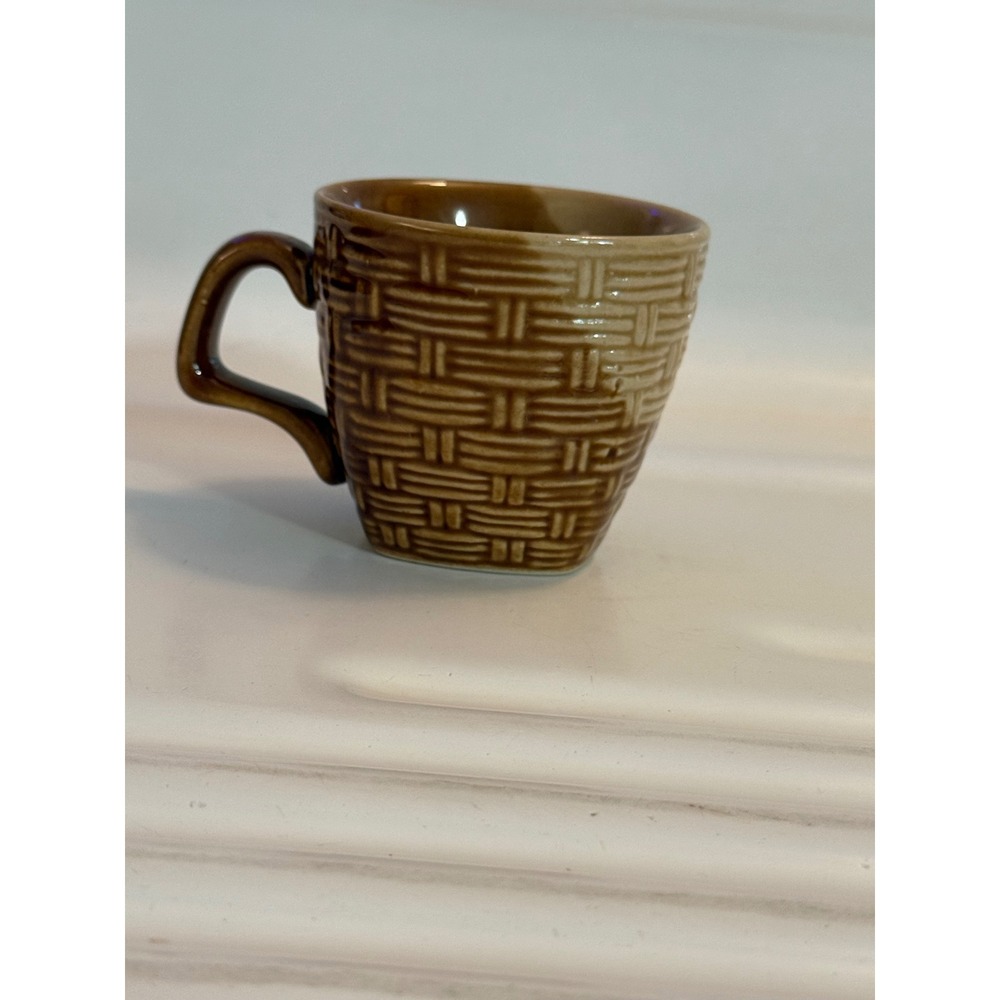 Vintage Brown Basketweave Ceramic Espresso Cup Small Square Base Mug